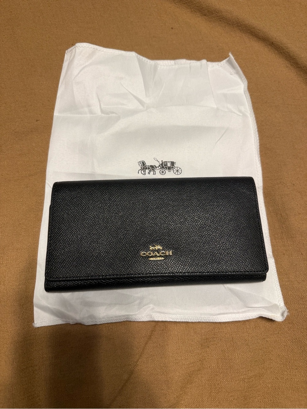 Coach Black Leather Long Wallet with Gold Logo